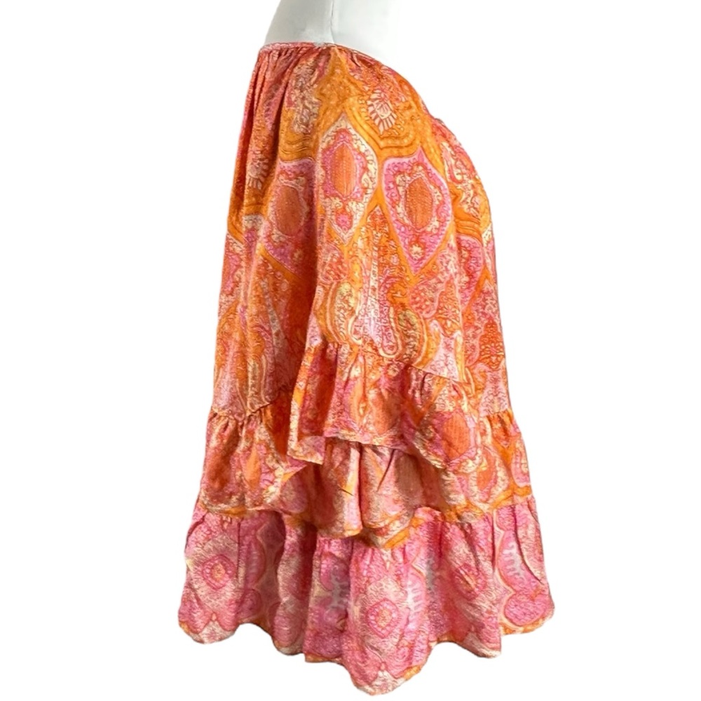 Calypso St. Barth Espazi Printed Silk Flutter Sleeve Top Large Resort Bohemian - Picture 5 of 10